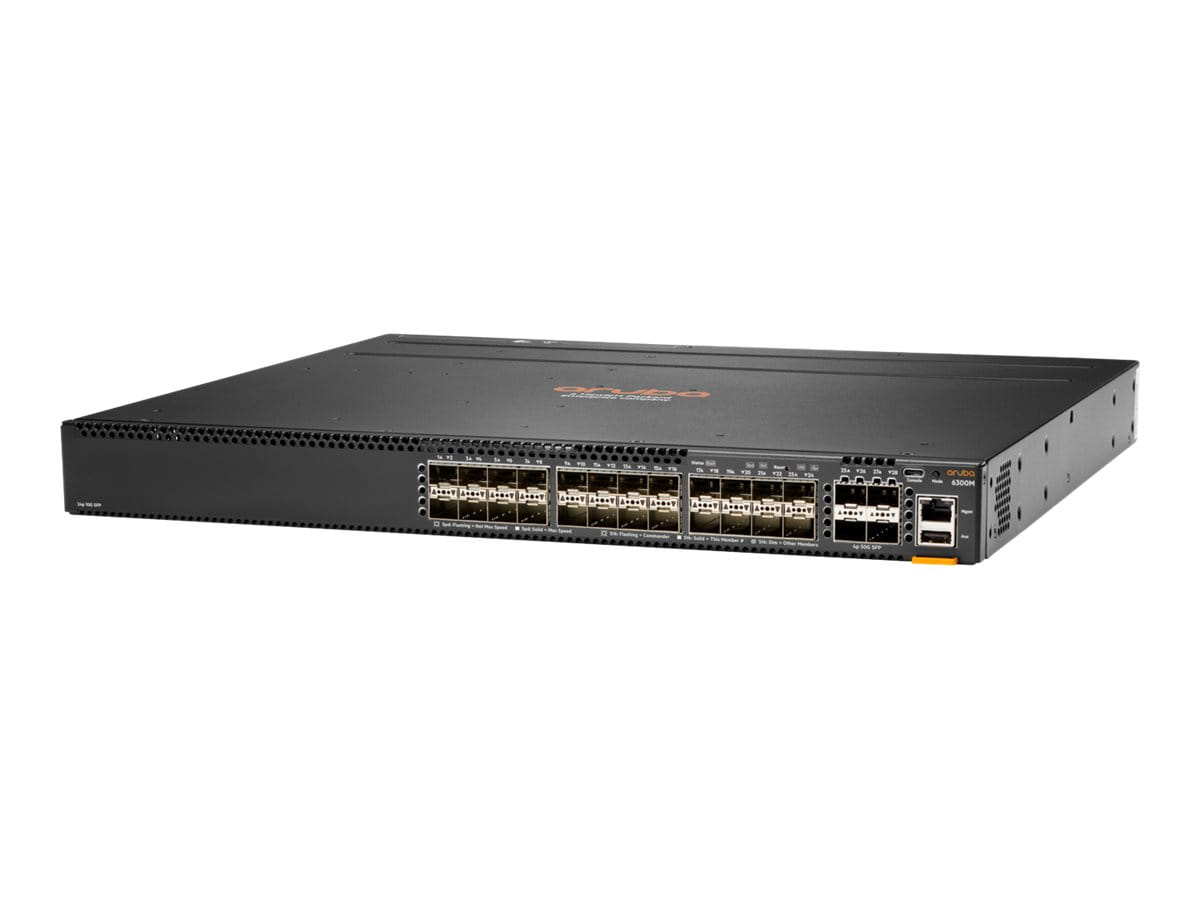 HPE Aruba 6300M - Switch - L3 - managed - 24 x 1 Gigabit / 10 Gigabit SFP+ + 4 x 1 Gigabit / 10 Gigabit / 25 Gigabit / 50 Gigabit SFP56 (Uplink / Stacking) HPE Aruba 6300M - Switch - L3 - managed - 24 x 1 Gigabit / 10 Gigabit SFP+ + 4 x 1 Gigabit / 10 Gigabit / 25 Gigabit / 50 Gigabit SFP56 (Uplink / Stacking)