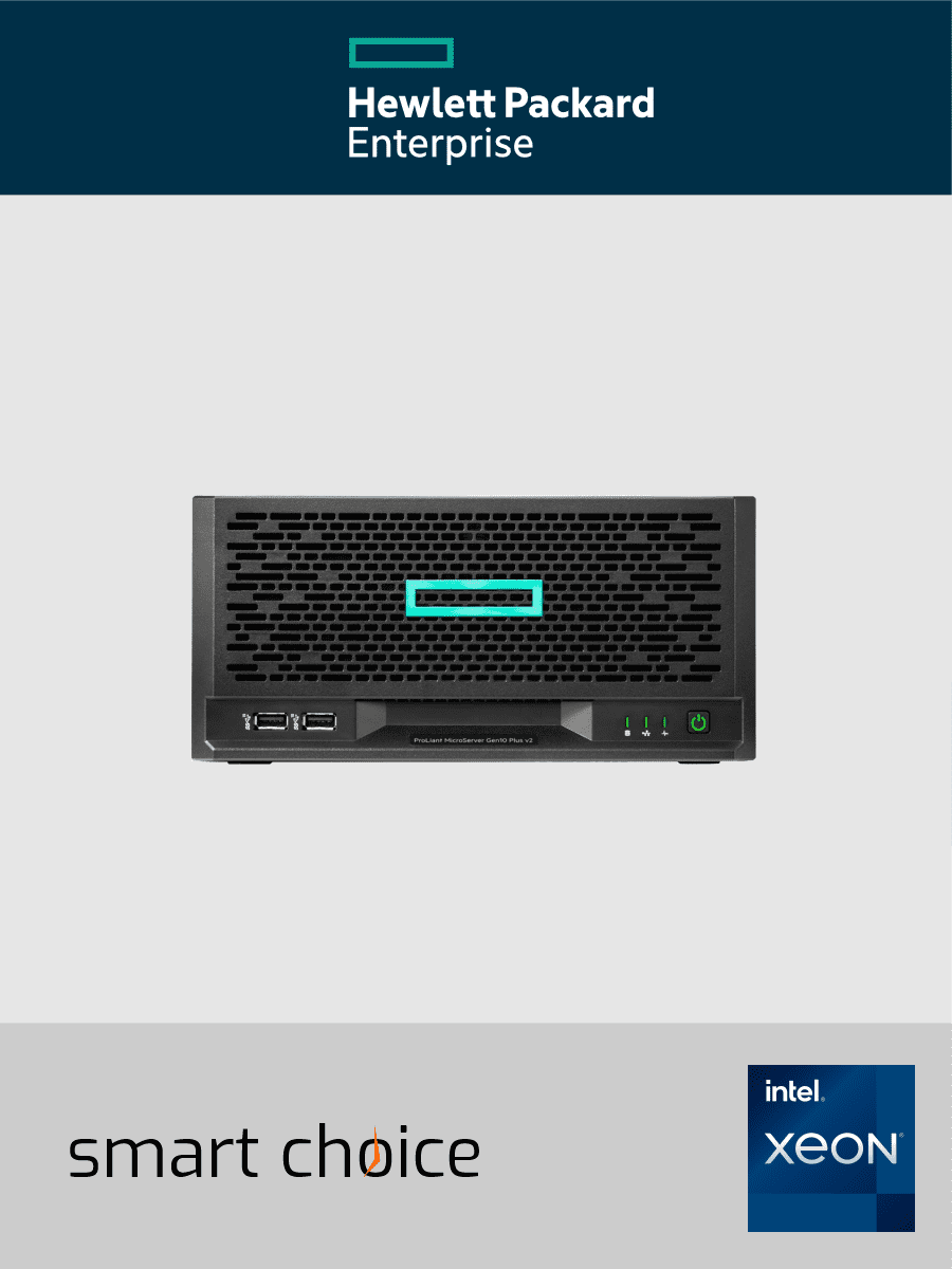 HPE ProLiant MicroServer Gen10 Plus v2 - Server - Ultra-Micro-Tower 1 x Xeon E-2314 / 2.8 GHz - RAM: 2x 16GB - Drive: 2x 1TB SATA - Netzteil: 1x 180 Watt (Smart Choice)