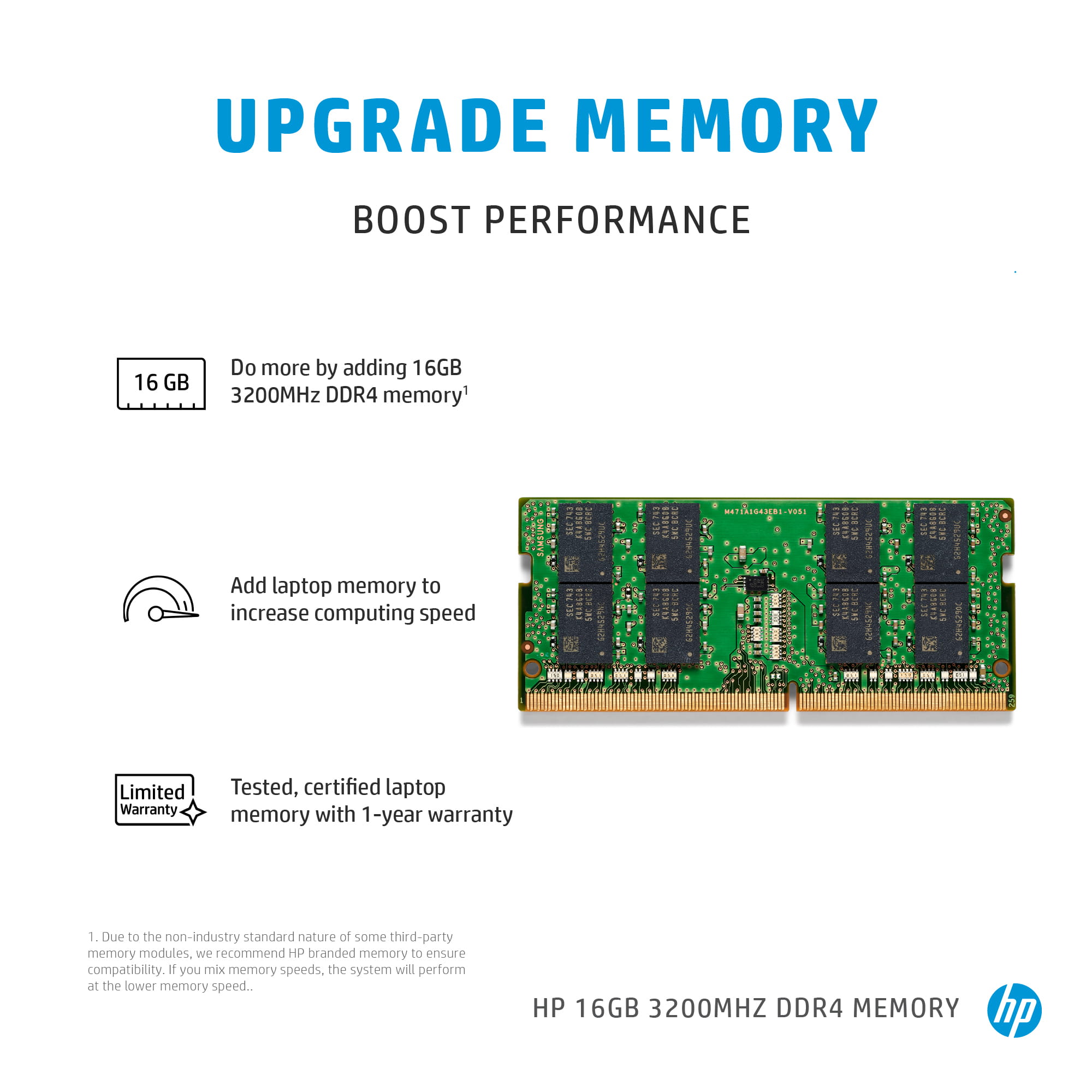 HP  DDR4 - Modul - 16 GB - SO DIMM 260-PIN - 3200 MHz / PC4-25600 - 1.2 V - ungepuffert - non-ECC - für EliteBook 645 G9, 650 G9, 655 G9, 835 G8, 845 G8, 855 G8; ProBook 455 G9, 450 G9, 635 Aero G8; ProBook x360 435 G9; ZBook 15v G5 Mobile Workstation (