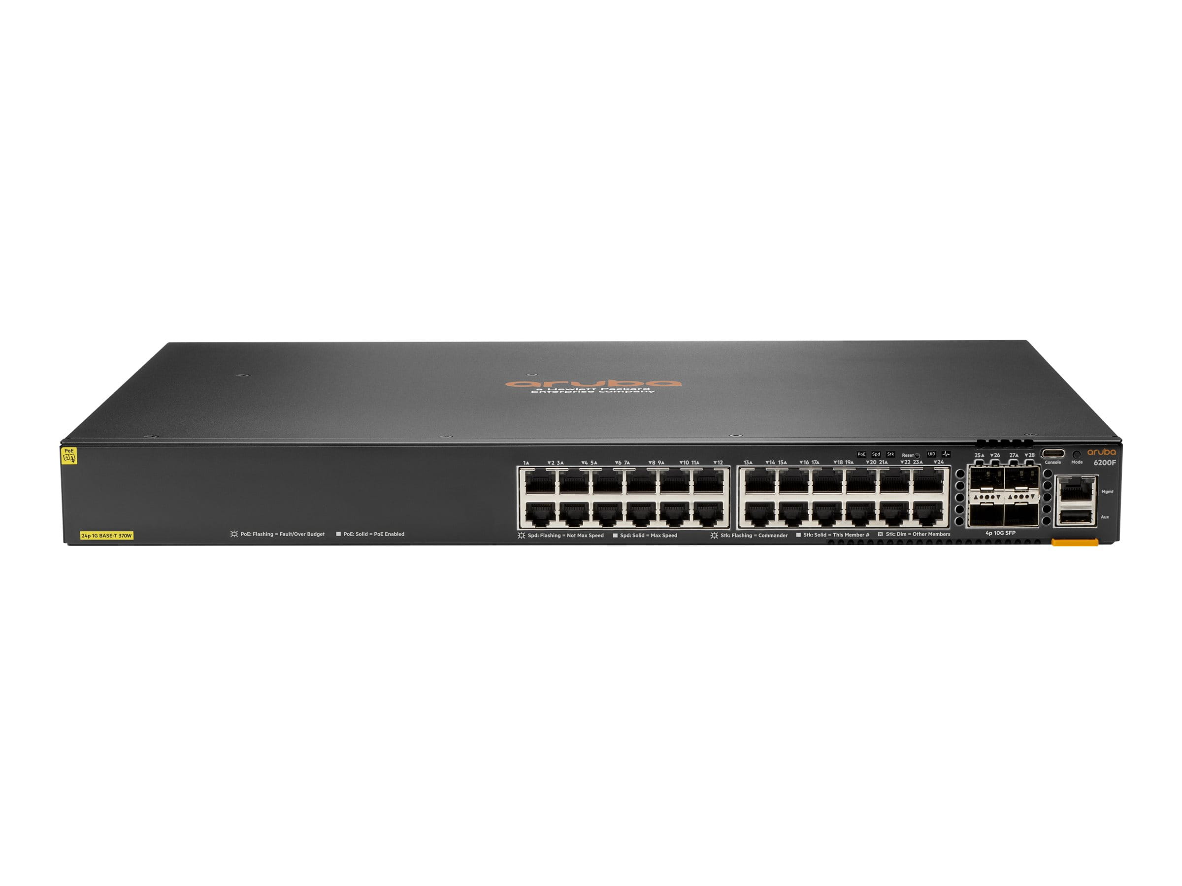 HPE Aruba Networking CX 6200F 24G Class 4 PoE 4SFP 370W Switch - Switch - max. Stapelentfernung 10 km - L3 - managed - 24 x 10/100/1000 (PoE+)