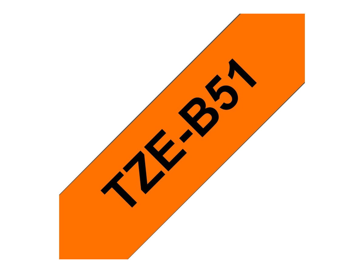 Brother TZe-B51 - Standard-Klebstoff - schwarz auf fluoreszierendem orange - Rolle (2,4 cm x 5 m)