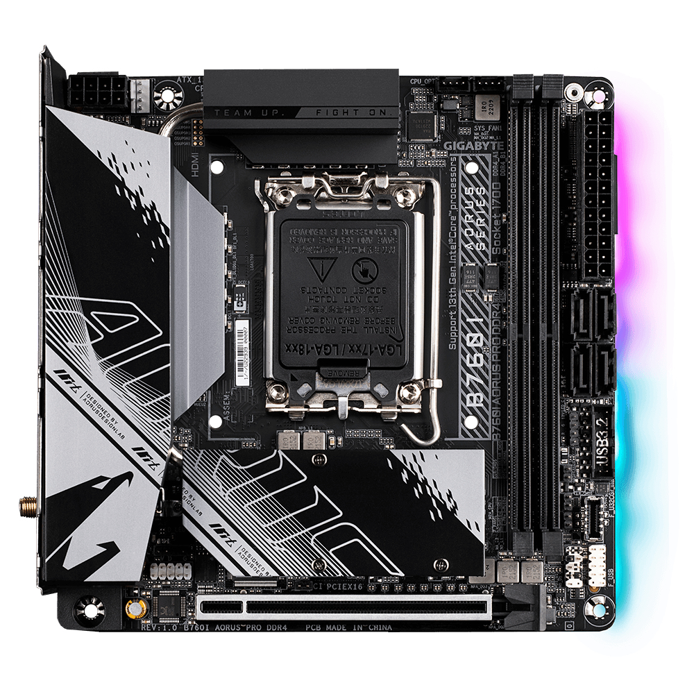 Gigabyte AORUS B760I PRO DDR4 - 1.0 - Motherboard - Mini-ITX - LGA1700-Sockel - B760 Chipsatz - USB-C 3.2 Gen2, USB-C 3.2 Gen 1, USB 3.2 Gen 2, USB 3.2 Gen 1 - 2.5 Gigabit LAN, Wi-Fi 6, Bluetooth - Onboard-Grafik (CPU erforderlich)