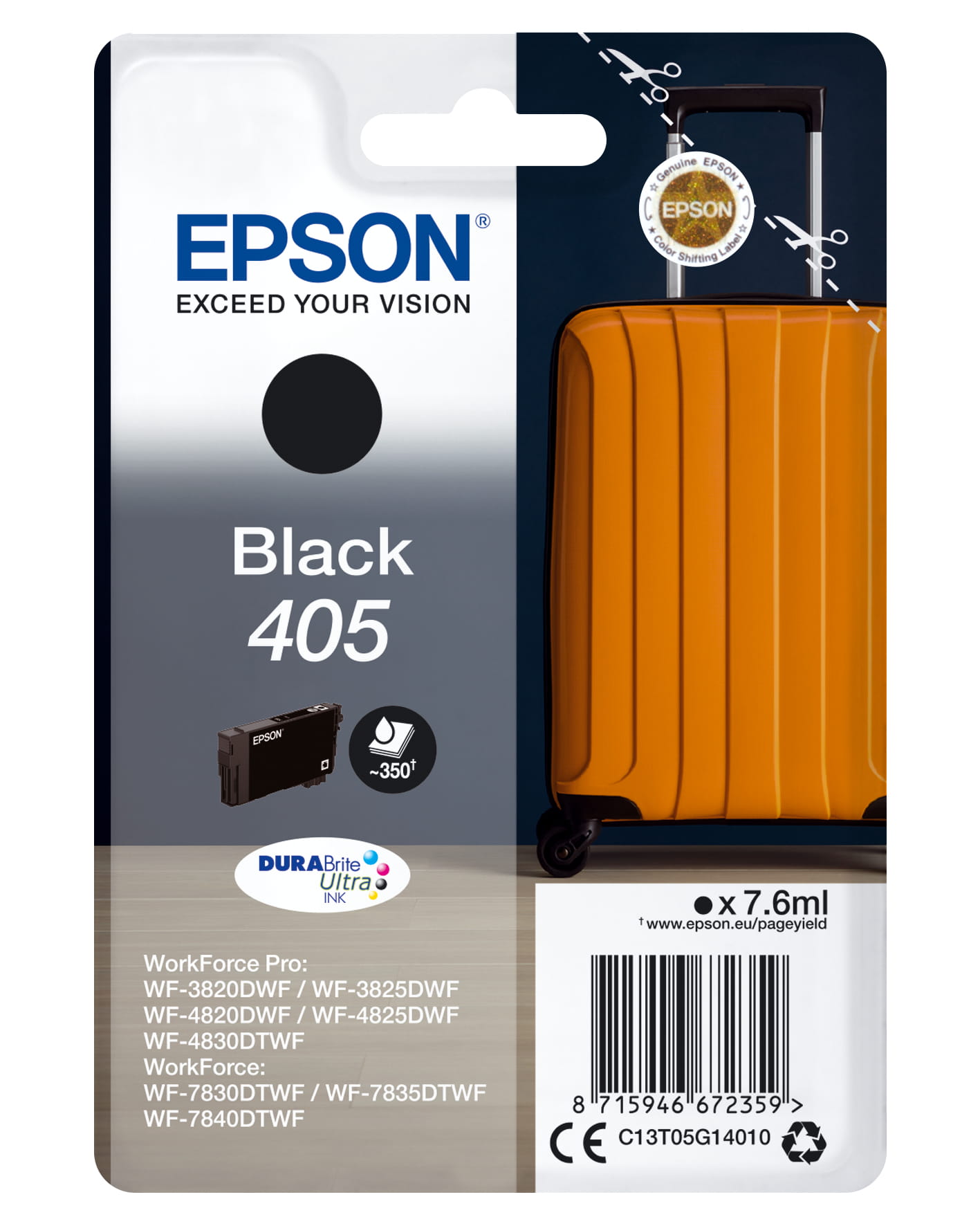 Epson 405 - 7.6 ml - Schwarz - original - Blister mit RF- / akustischem Alarmsignal