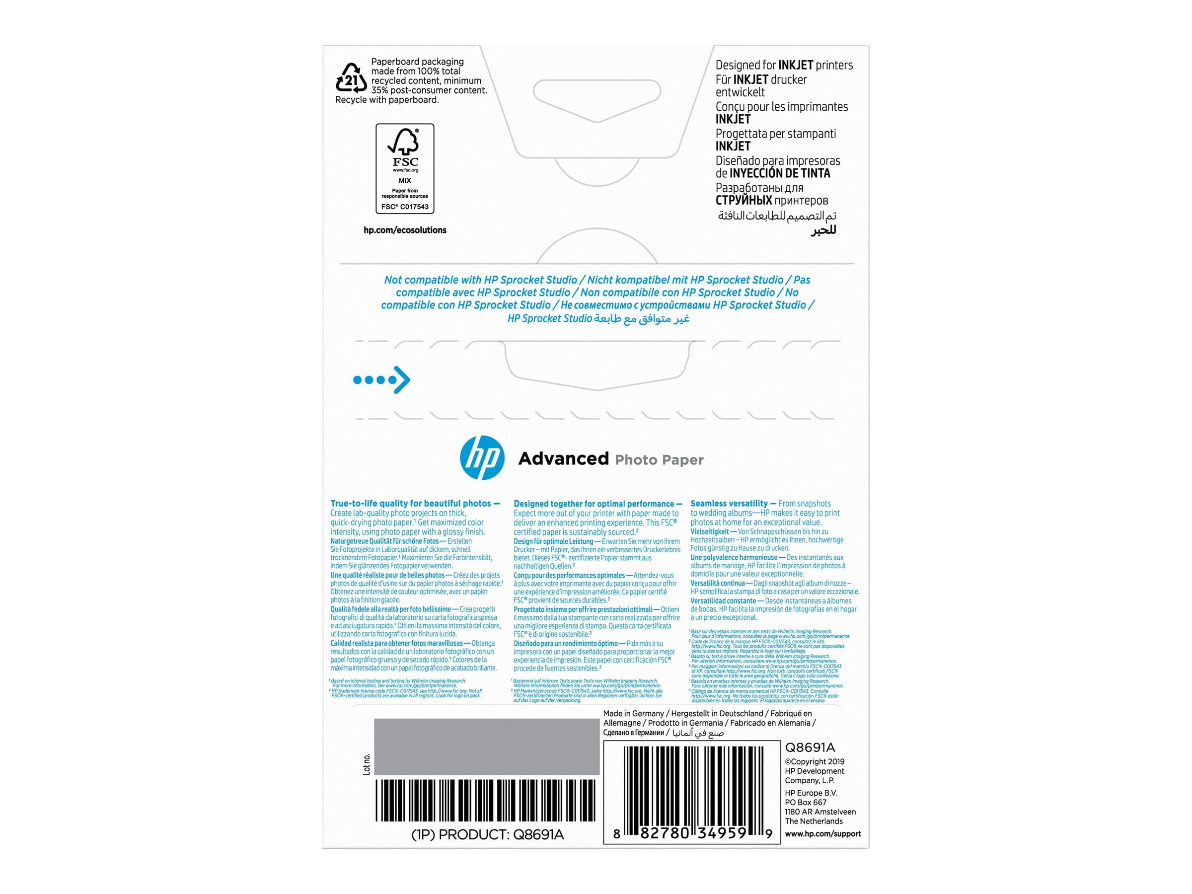 HP Advanced Glossy Photo Paper - Glänzend - 100 x 150 mm