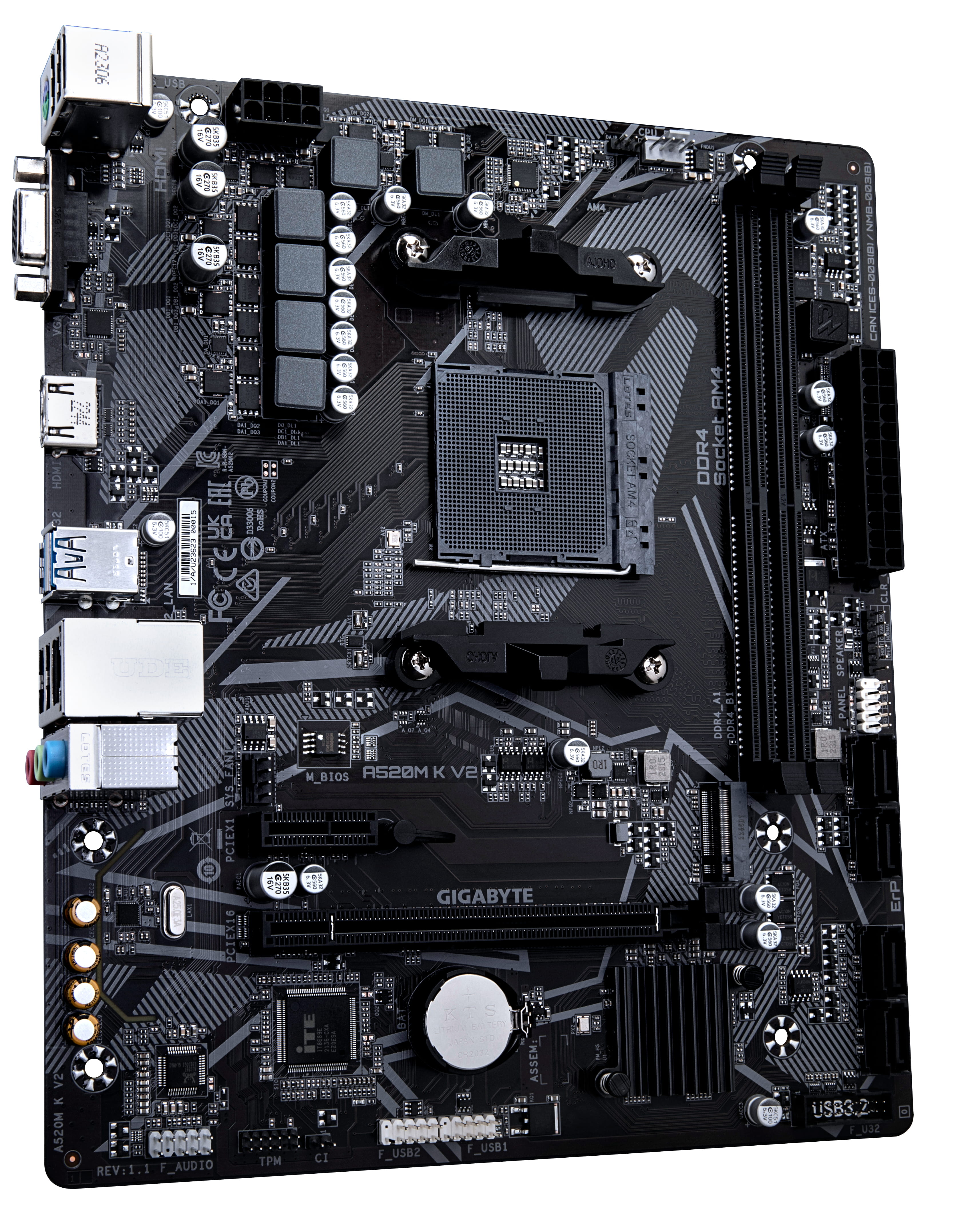 Gigabyte A520M K V2 - 1.0 - Motherboard - micro ATX - Socket AM4 - AMD A520 Chipsatz - USB 3.2 Gen 1 - Gigabit LAN - Onboard-Grafik (CPU erforderlich)