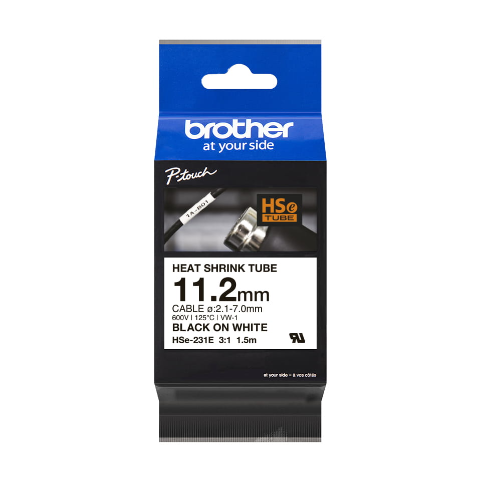 Brother HSe-231E - Schwarz auf Weiß - Rolle (1,12 cm x 1,5 m)