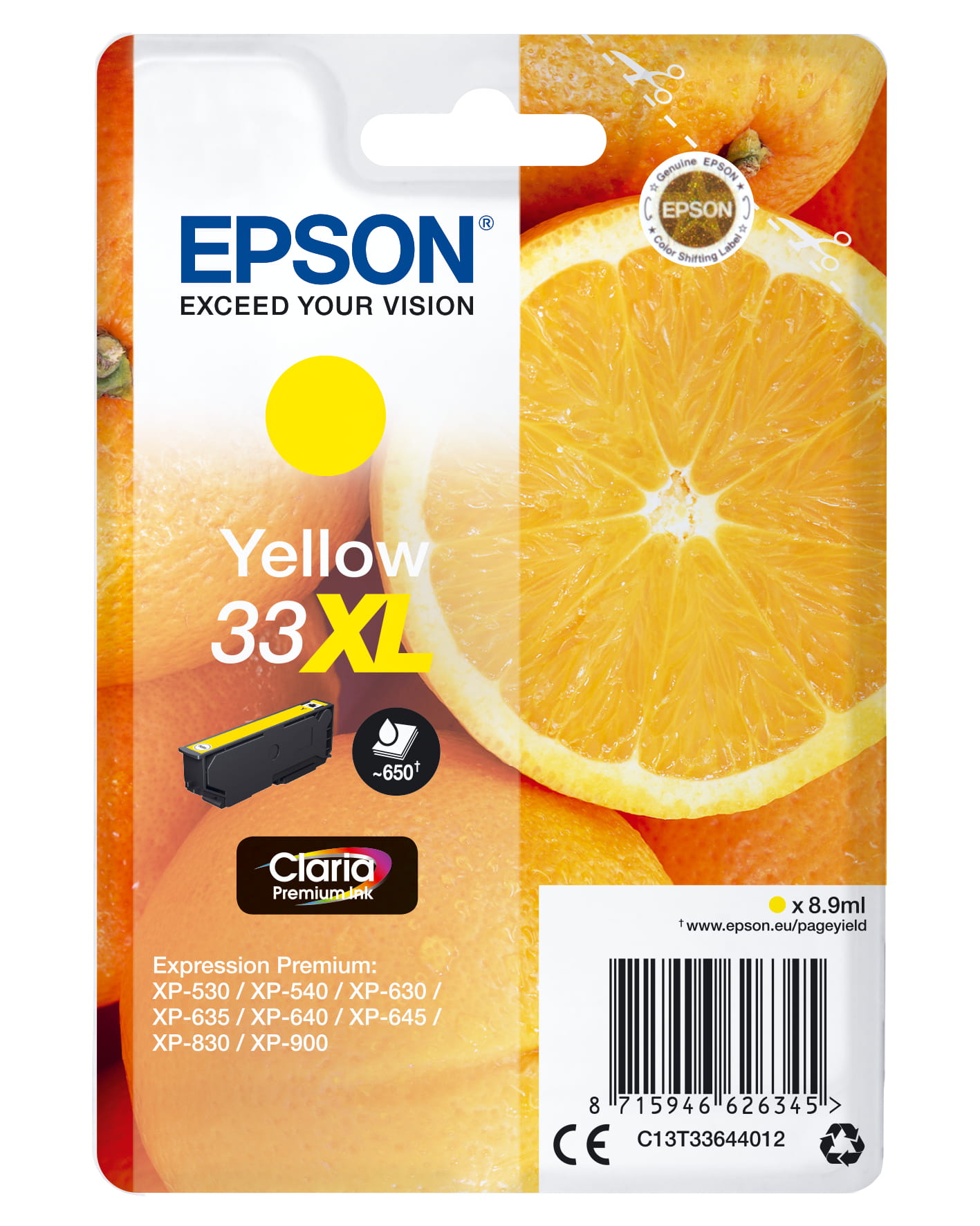 Epson 33XL - 8.9 ml - XL - Gelb - Original - Blisterverpackung