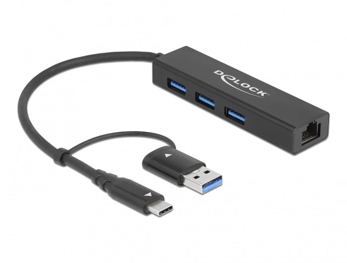 Delock Hub - 3 x USB 3.2 Gen 1 + 1 x 10/100/1000 + 1 x USB-C 3.2 Gen 1