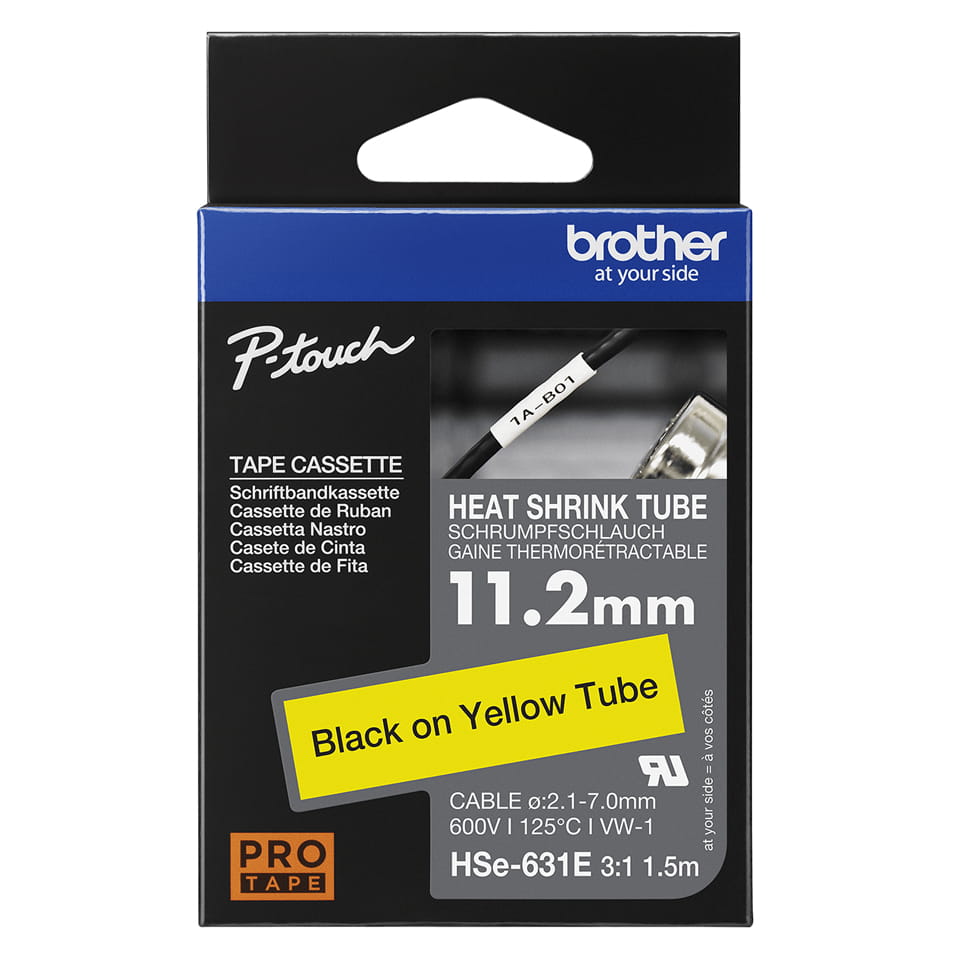 Brother HSe-631E - Schwarz auf Gelb - Rolle (1,12 cm x 1,5 m)