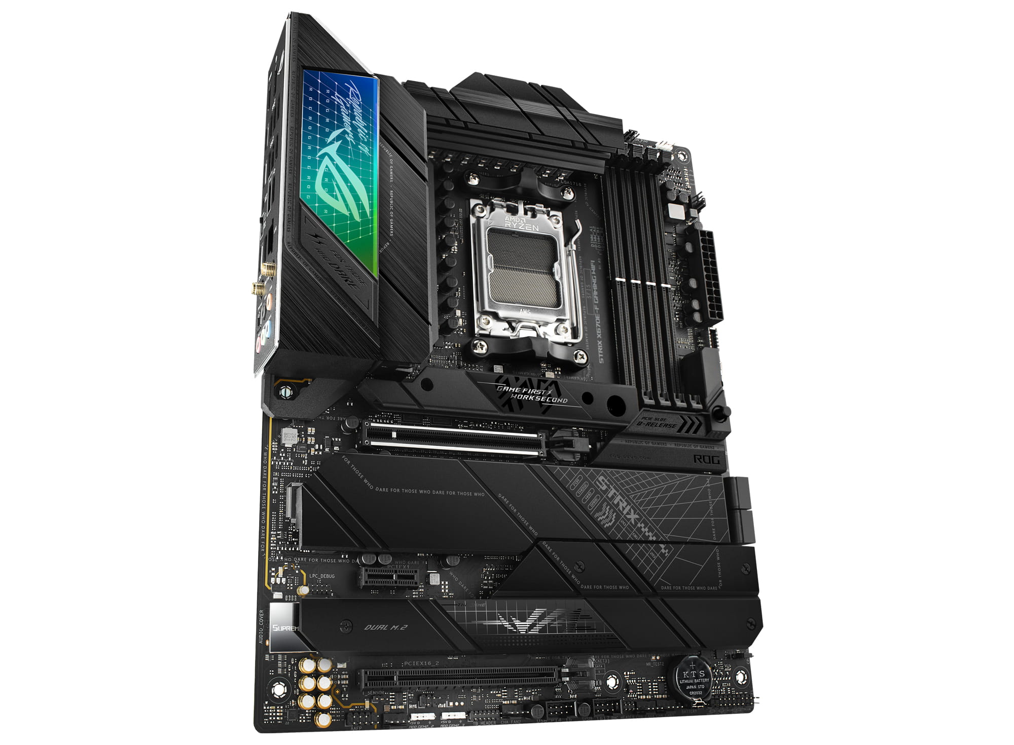 ASUS ROG Strix X670E-F Gaming WiFi - Motherboard - ATX - Socket AM5 - AMD X670E Chipsatz - USB-C 3.2 Gen 2x2, USB 3.2 Gen 1, USB-C 3.2 Gen2, USB 3.2 Gen 2 - 2.5 Gigabit LAN, Wi-Fi 6, Bluetooth - Onboard-Grafik (CPU erforderlich)