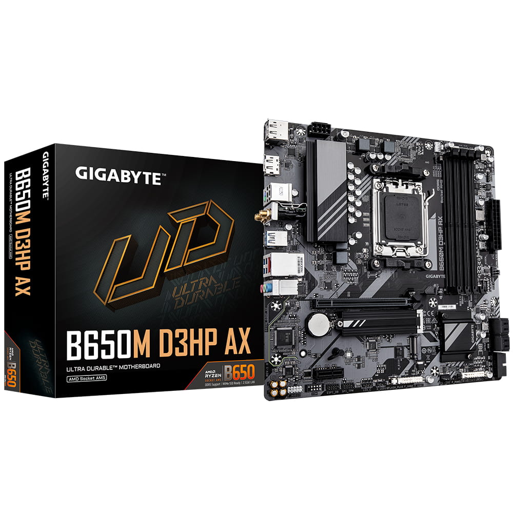 Gigabyte B650M D3HP AX - 1.0 - Motherboard - micro ATX - Socket AM5 - AMD B650 Chipsatz - USB 3.2 Gen 1, USB-C 3.2 Gen 1 - 2.5 Gigabit LAN, Bluetooth, Wi-Fi - Onboard-Grafik (CPU erforderlich)