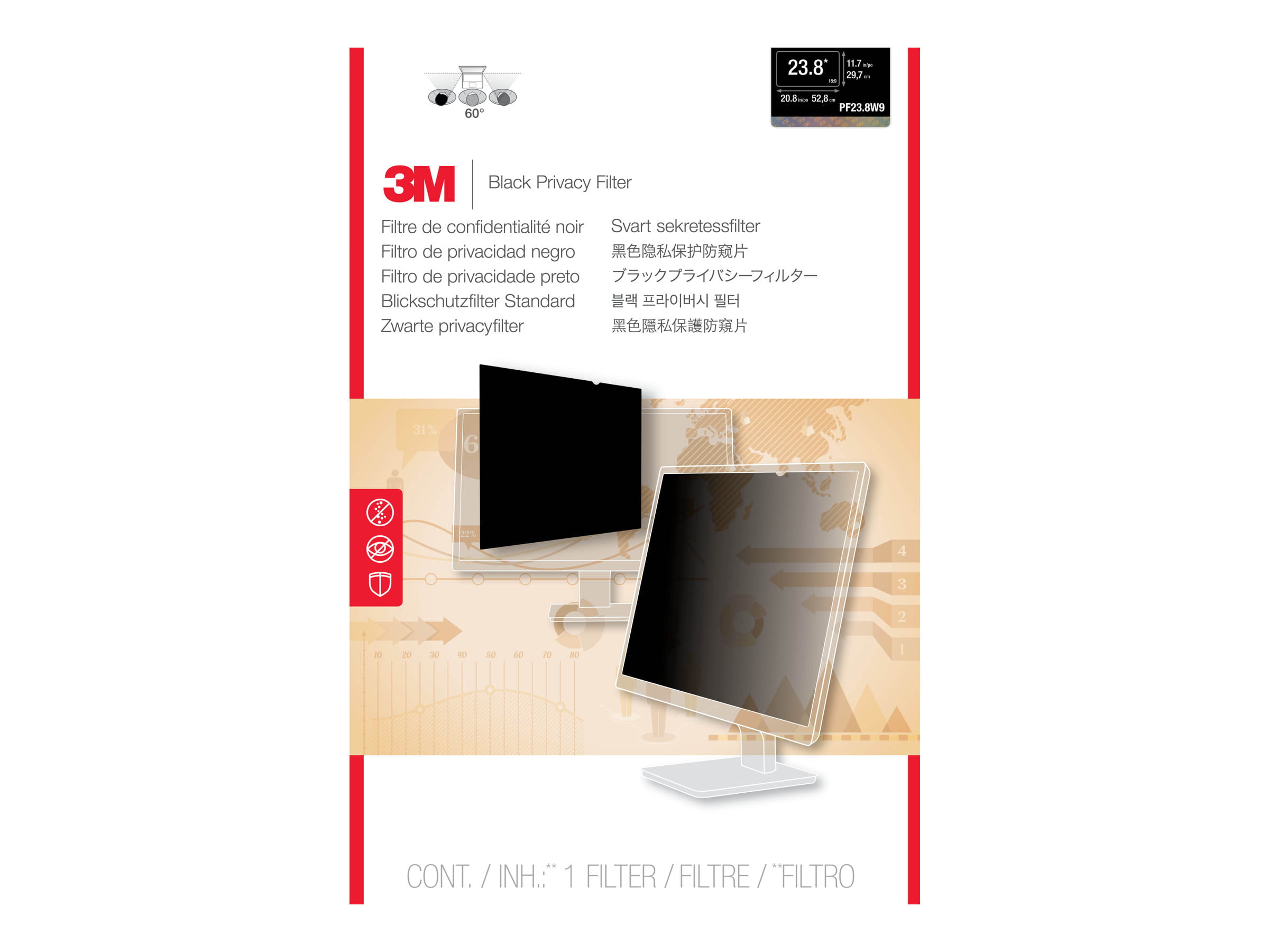 3M Blickschutzfilter für 23,8" Breitbild-Monitor - Blickschutzfilter für Bildschirme - 60.5 cm wide (23,8 Zoll Breitbild)
