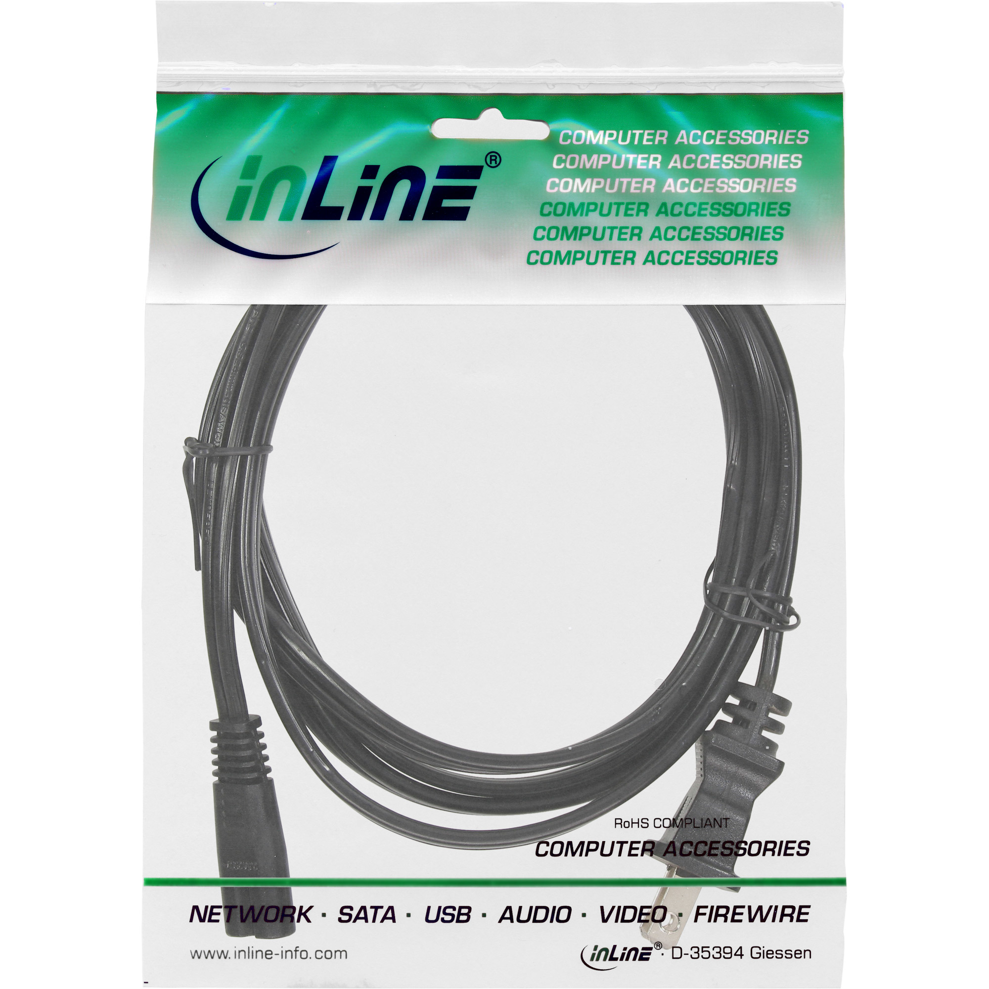 InLine Netzkabel - Netzstecker USA auf Euro 8 C7 Stecker - 1,8m