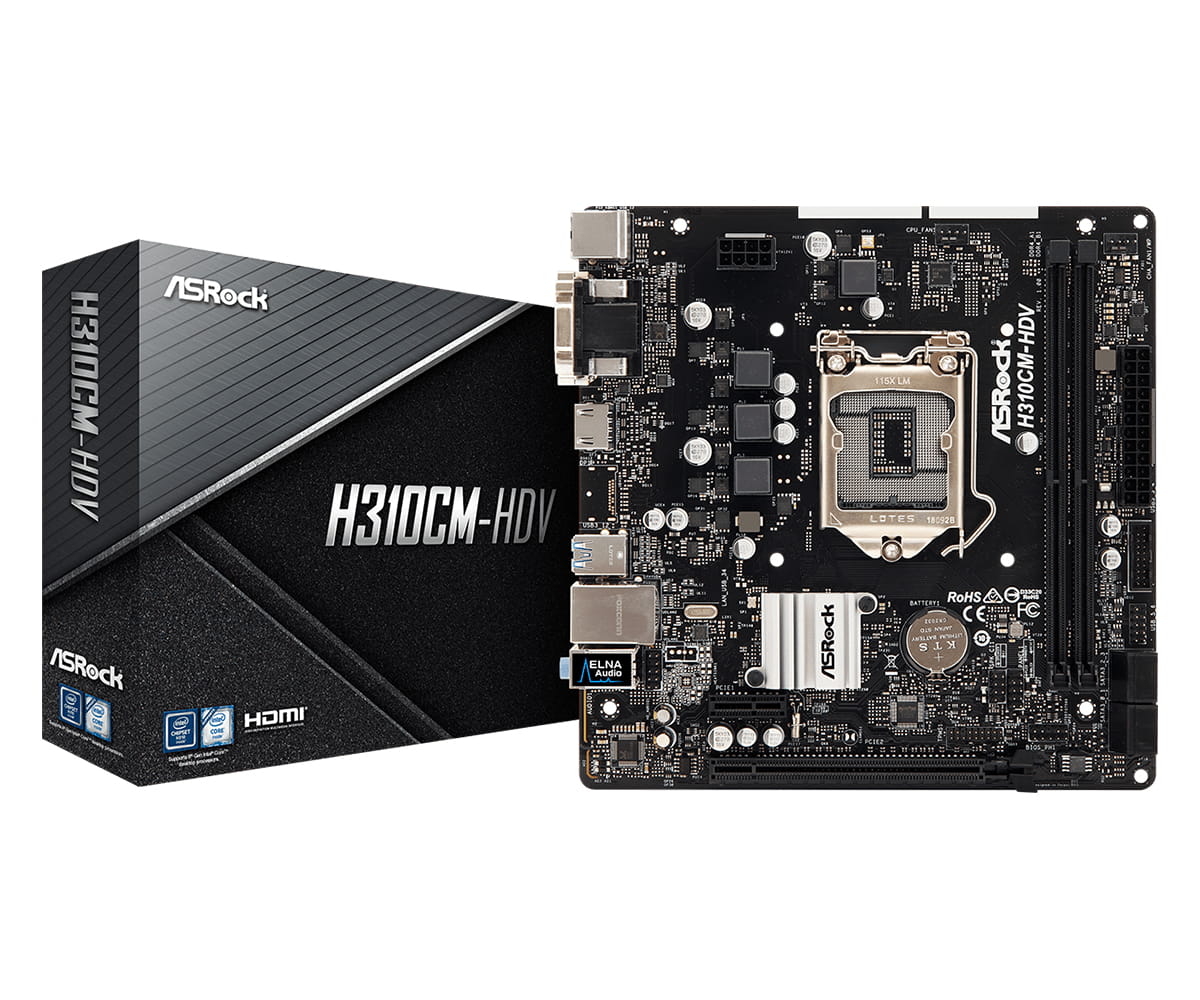 ASRock H310CM-HDV - Motherboard - micro ATX - LGA1151 Socket - H310 Chipsatz - USB 3.1 Gen 1 - Gigabit LAN - Onboard-Grafik (CPU erforderlich)