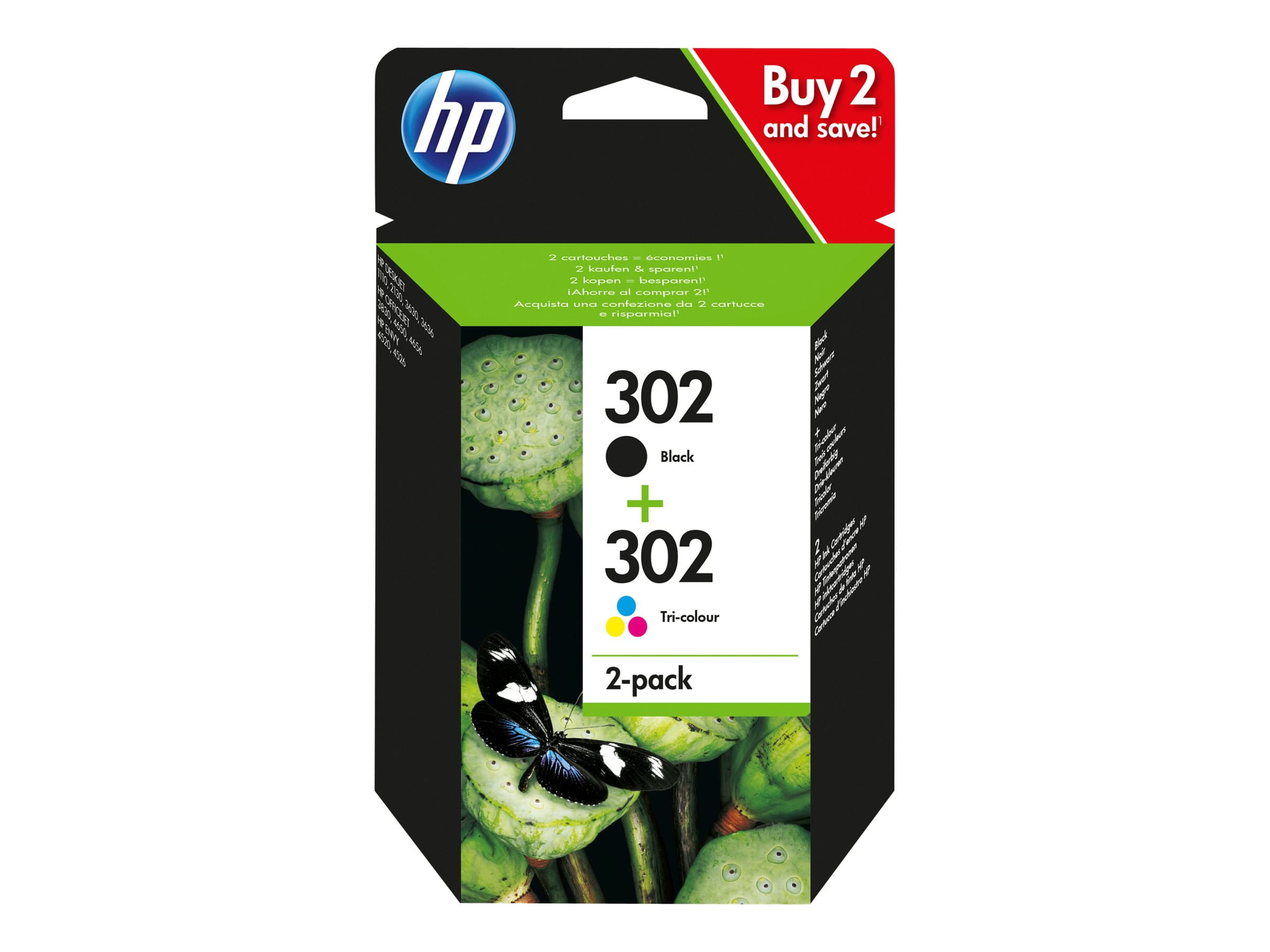 HP 302 Combo Pack - 2er-Pack - Schwarz, Farbe (Cyan, Magenta, Gelb)