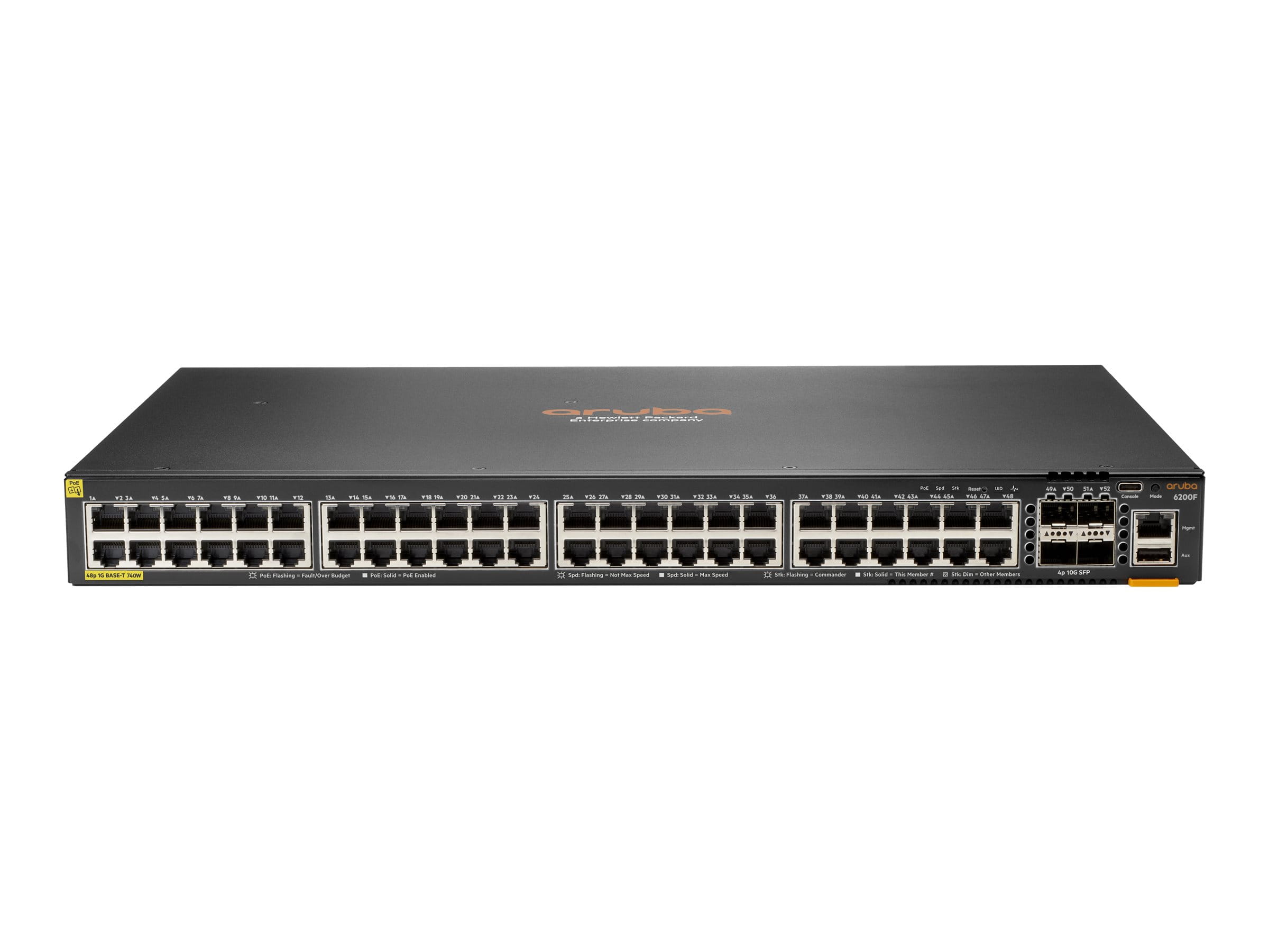 HPE Aruba Networking CX 6200F 48G Class4 PoE 4SFP+ 740W Switch - Switch - max. Stapelentfernung 10 km - L3 - managed - 48 x 10/100/1000 (PoE+)