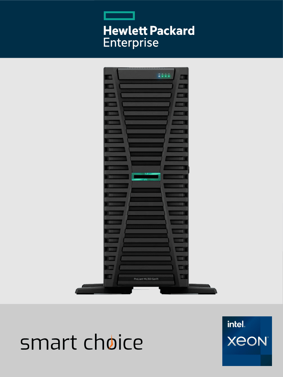 HPE ProLiant ML350 Gen11 - Server - Tower - 1 x Xeon Silver 4510 / 2.4 GHz - RAM: 2x 32 GB DDR5 - Drive: 2x 960 GB SATA SSD - Netzteil: 2x 1000W - Controller: MR408Io (Smart Choice)