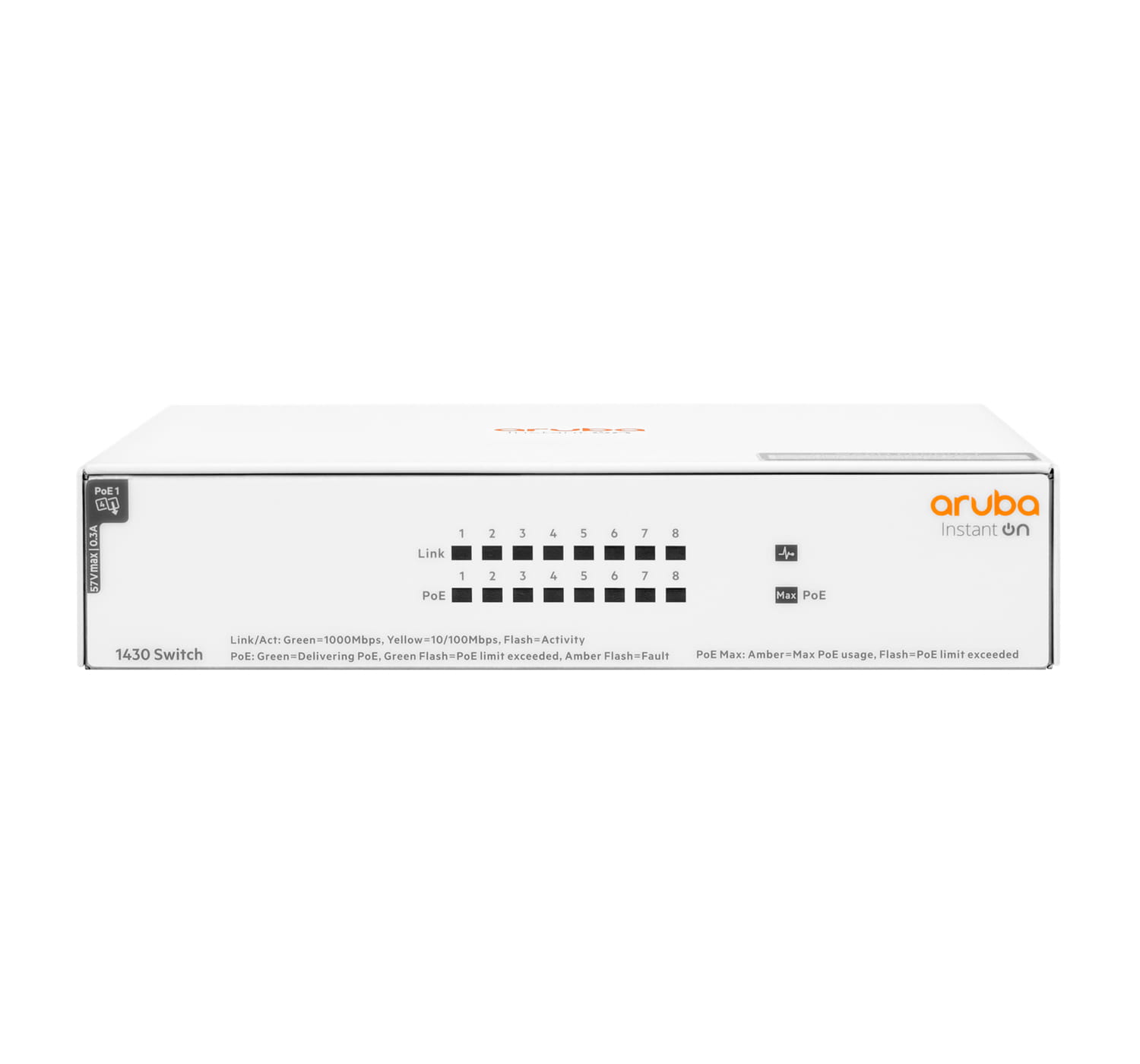 HPE Networking Instant On 1430 8G Class4 PoE 64W Switch - Switch - unmanaged - 8 x 10/100/1000 (PoE Class 4)