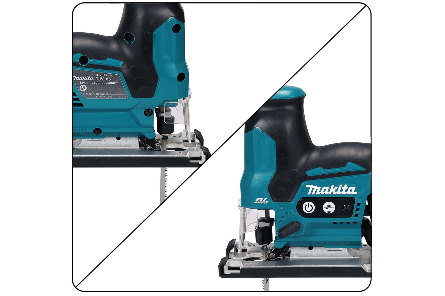 Makita DJV185Z, Fassgriff, Schwarz, Grün, Aluminium, Stahl, Holz, 3000 SPM, 13,5 cm, 800 SPM