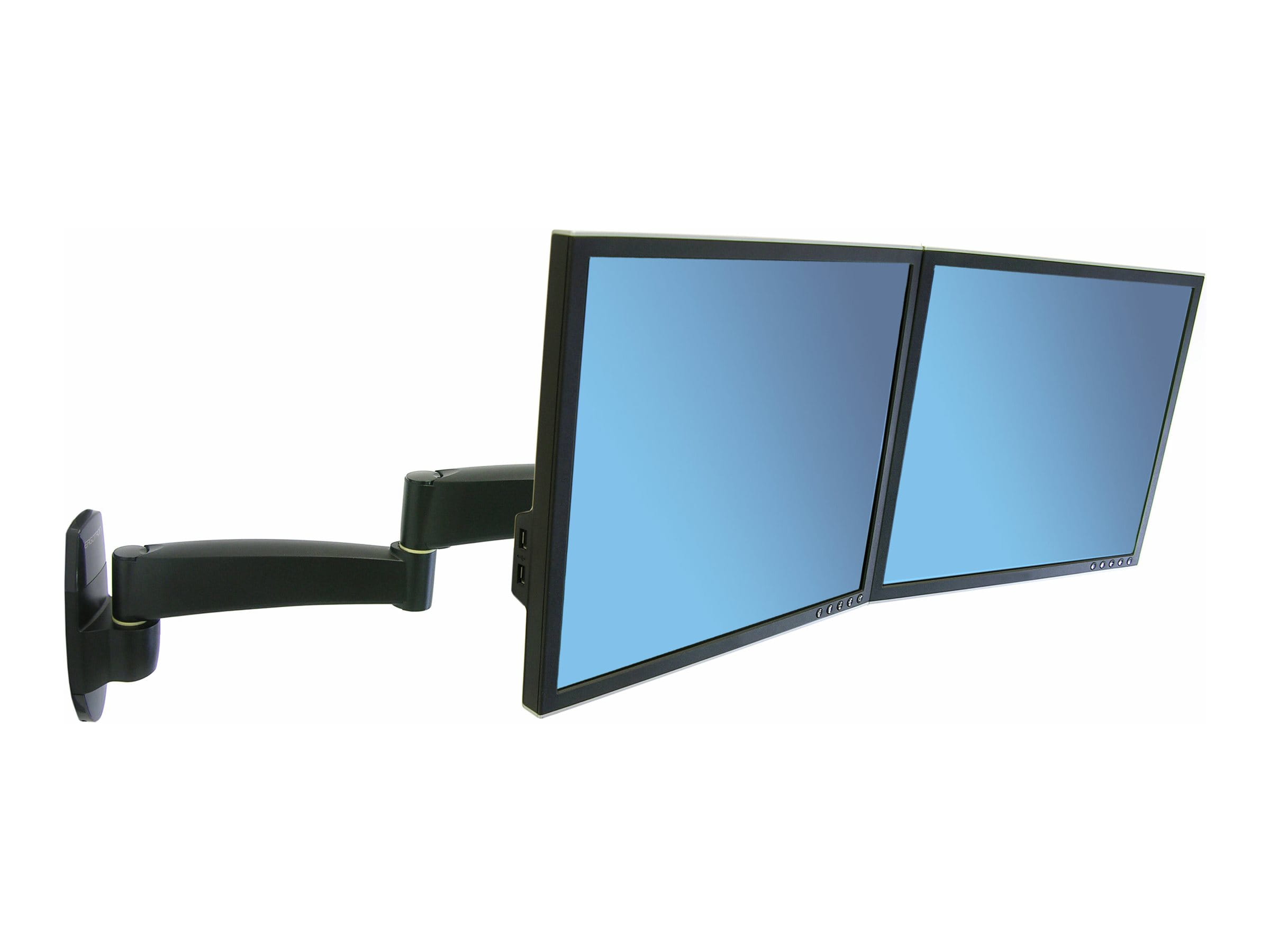 Ergotron 200 Series - Befestigungskit (Wandbefestigung, Doppelgelenkarm, Querstange, 2 VESA-Adapter, 2 Aufsätze) - einstellbarer Arm - für 2 LCD-Displays - Stahl - Schwarz - Bildschirmgröße: bis zu 55,9 cm (bis zu 22 Zoll)