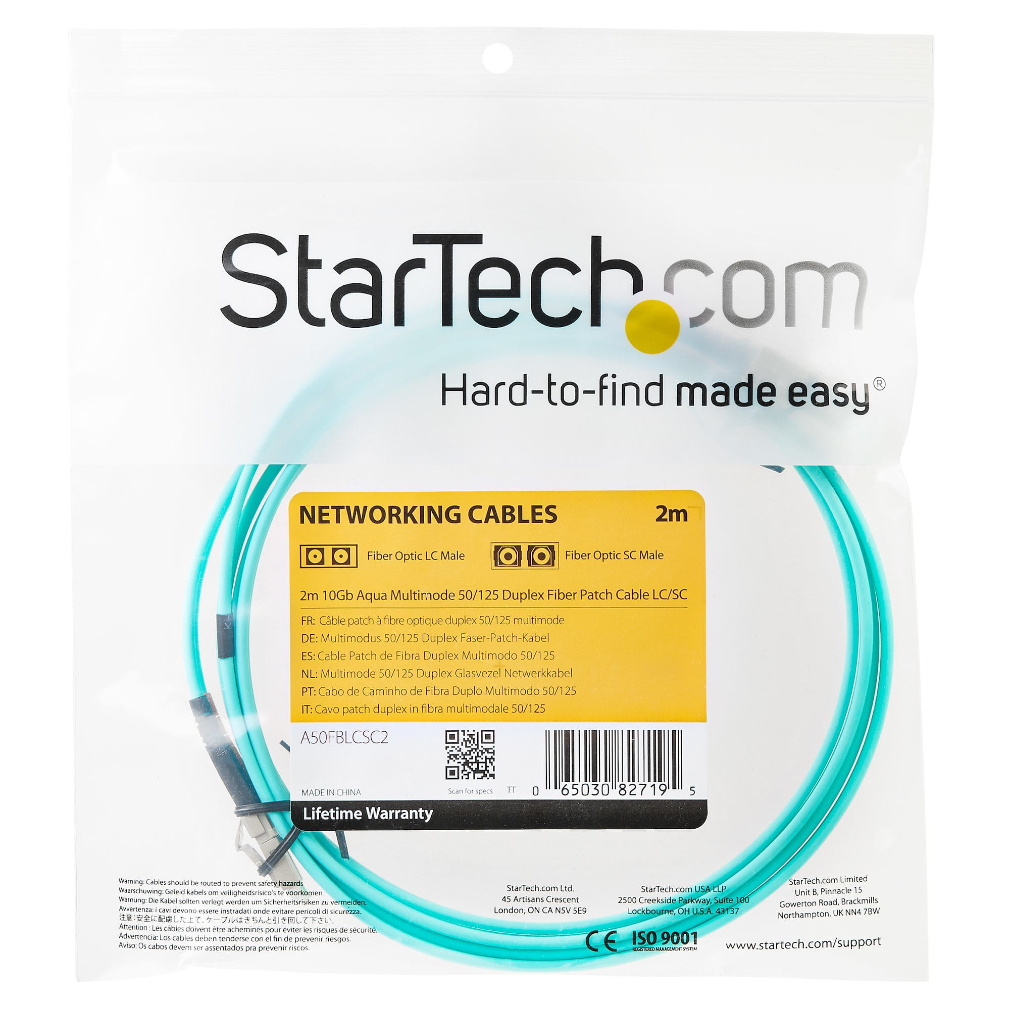 StarTech.com 2m Fiber Optic Cable - 10 Gb Aqua - Multimode Duplex 50/125 - LSZH - LC/LC - OM3 - LC to LC Fiber Patch Cable - Patch-Kabel - LC Multi-Mode (M)