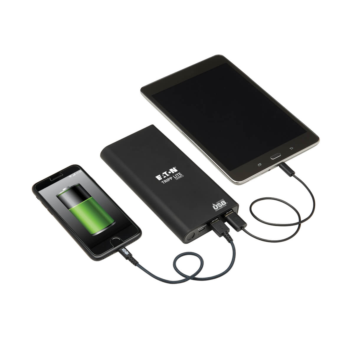 Tripp Eaton Tripp Lite Series Portable Charger - 2x USB-A, USB-C with PD Charging, 20,100mAh Power Bank, Lithium-Ion, USB-IF, Black - Powerbank - 20100 mAh - 57 Watt - 3 A - USB BC 1.2 - 3 Ausgabeanschlussstellen (USB Typ A, 24 pin USB-C)