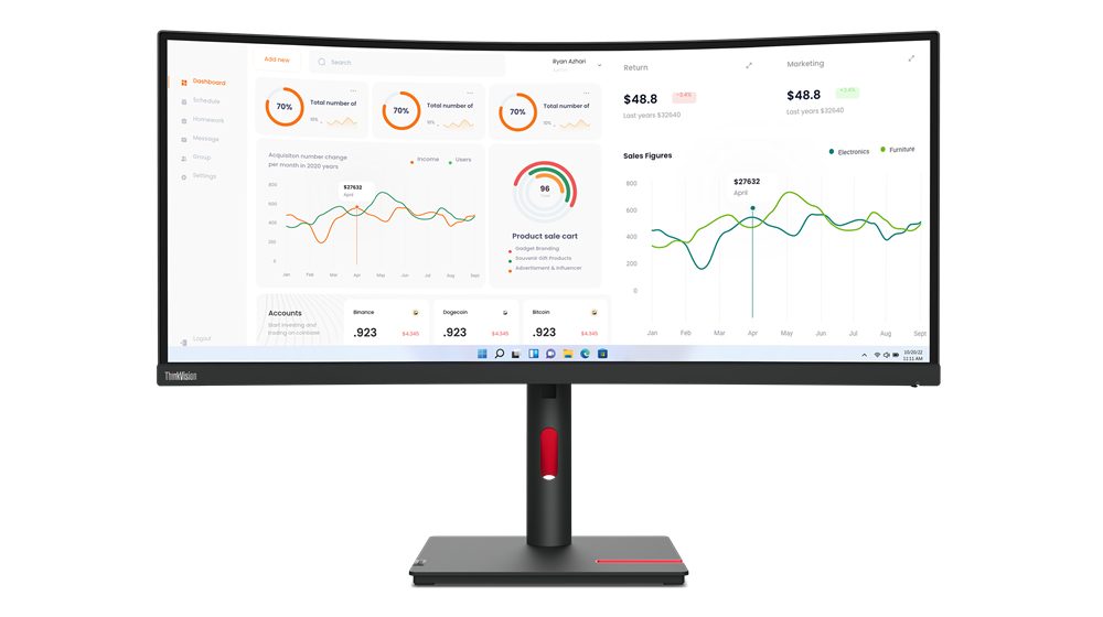 Lenovo ThinkVision T34w-30 - LED-Monitor - gebogen - 86.4 cm (34")