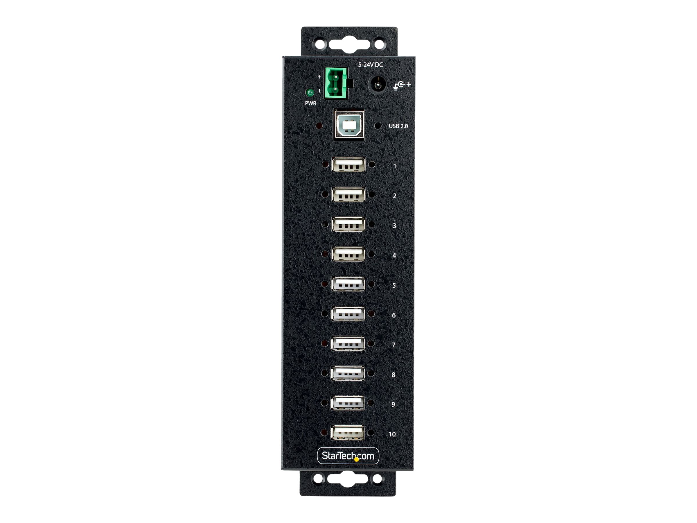 StarTech.com 10-Port Industrial USB 2.0 Hub, Rugged USB Hub w/15kV Air/8kV Contact ESD Level 4 Protection, DIN/Wall/Desk Mountable USB-A Hub, Multiport USB Hub with Locking Ports - Metal Construction (USB210AIND-USB-A-HUB)