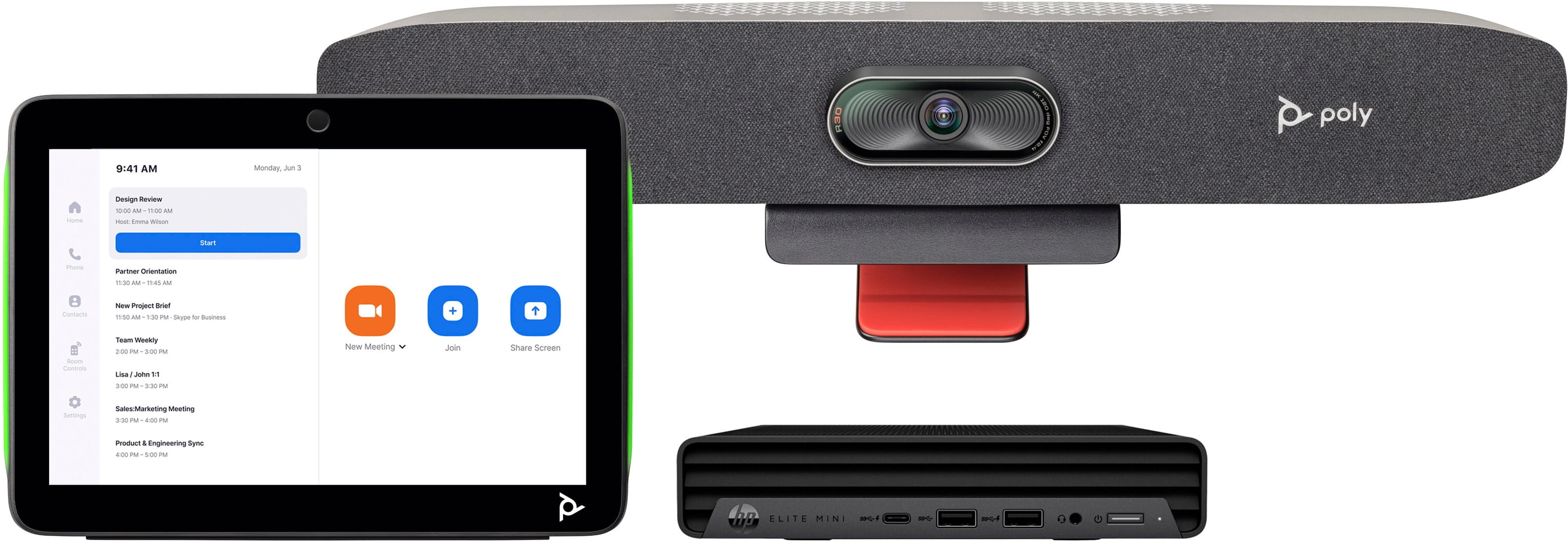 HP Poly Studio Small Room Bundle - Für Zoom Rooms - Kit für Videokonferenzen (HP Mini Conferencing PC, Poly Studio R30 video bar, Poly TC10 Touchcontroller)