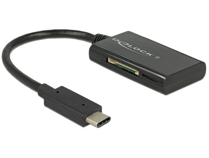 Delock USB 3.1 Gen 1 Card Reader USB Type-C male 4 Slots - Kartenleser - All-in-one (MMC, SD, miniSD, RS-MMC, TransFlash, MMCmobile, microSD, MMCmicro, SDHC, miniSDHC, microSDHC, SDXC, microSDXC, SDHC UHS-I, microSDHC UHS-I)